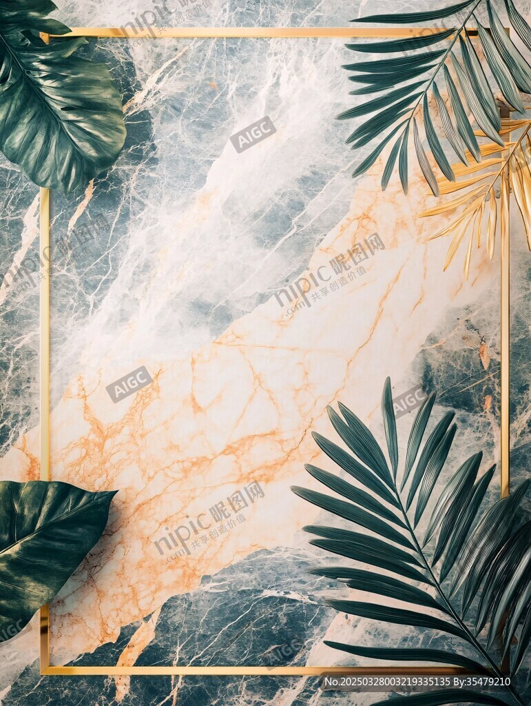 大理石与绿植的精致背景