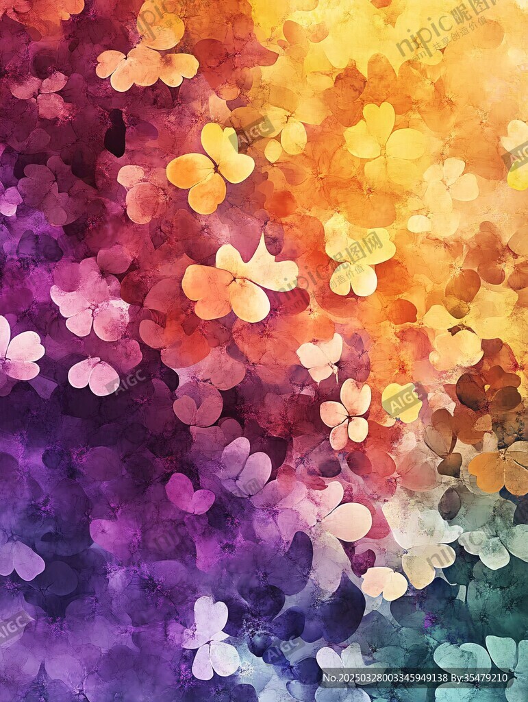 梦幻多彩花朵水彩背景图