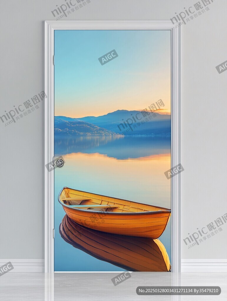湖畔孤舟 绝美湖景画面