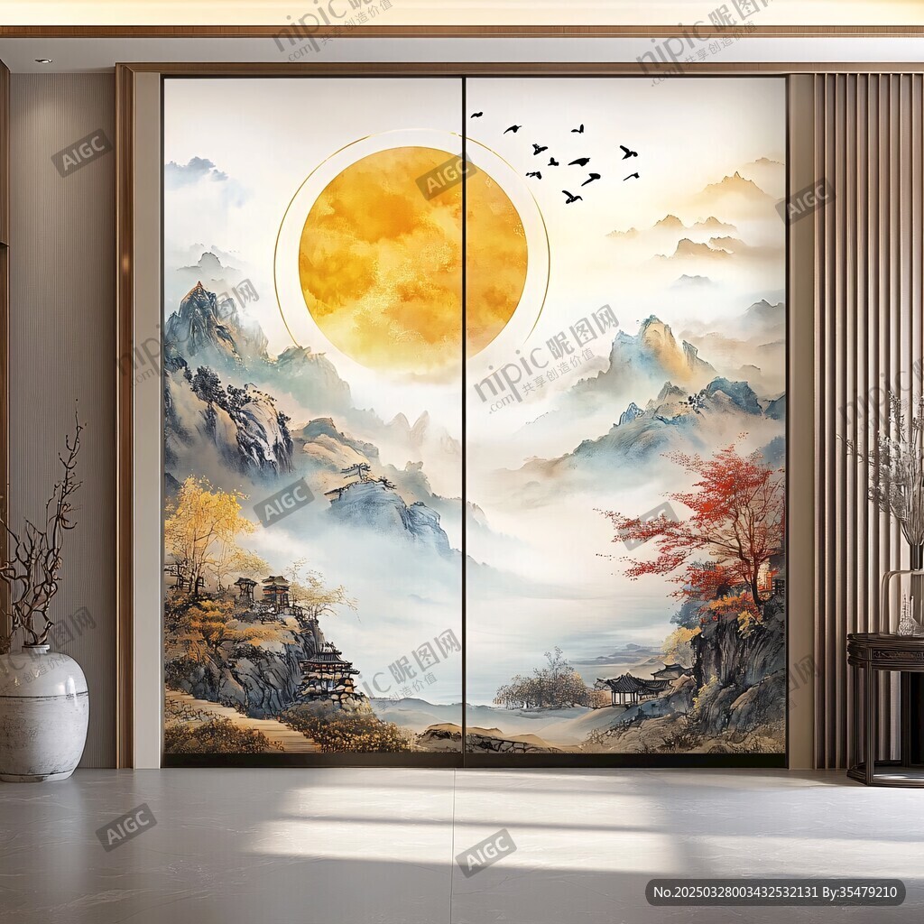 中式山水移门装饰画意境美