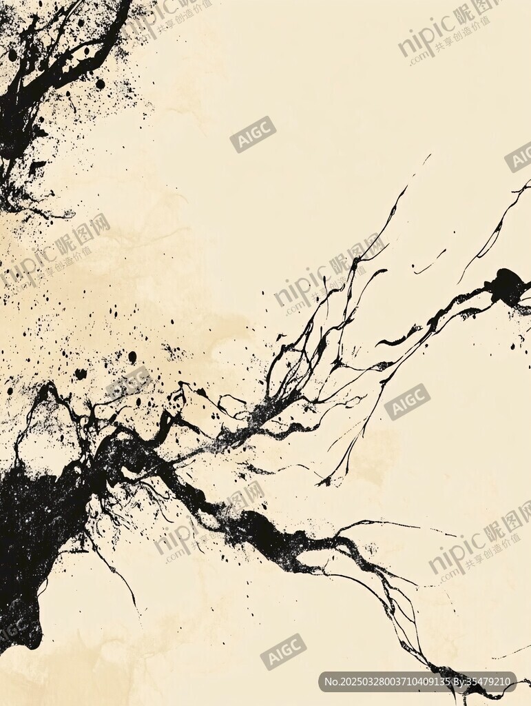 水墨飞溅抽象艺术画面