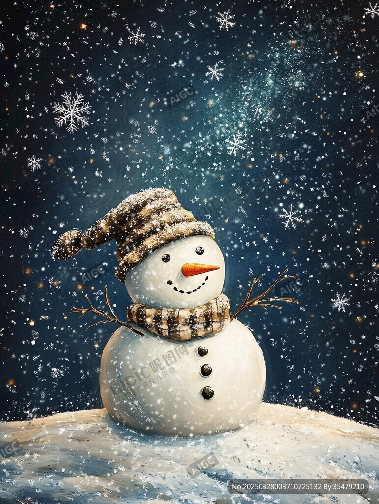 雪夜中的可爱雪人