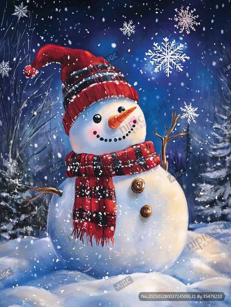 雪夜中的欢乐雪人