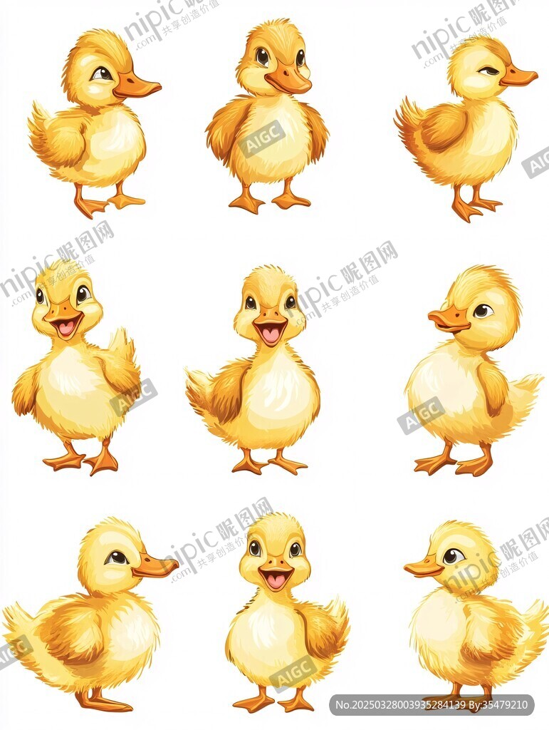 可爱小黄鸭的多样姿态