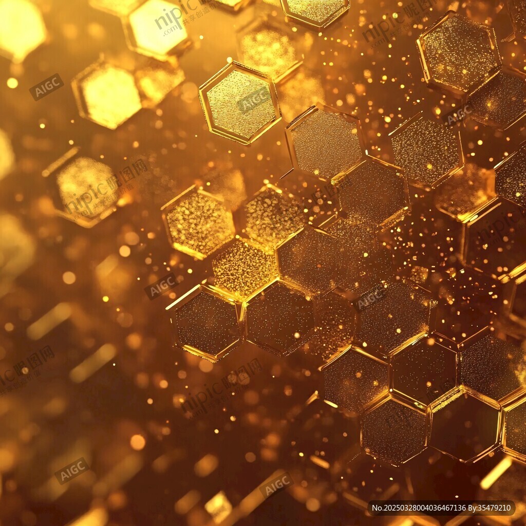 金色闪耀六边形科技背景