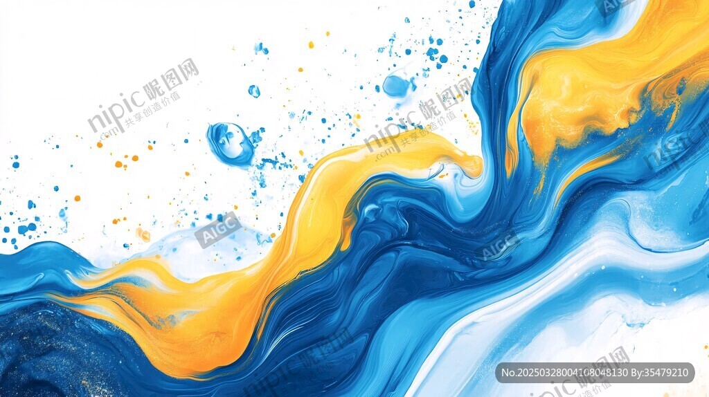 蓝黄交融的动感流体艺术