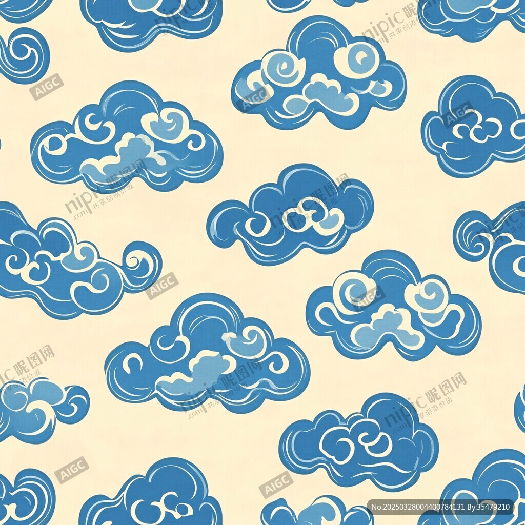 蓝色祥云图案无缝背景图