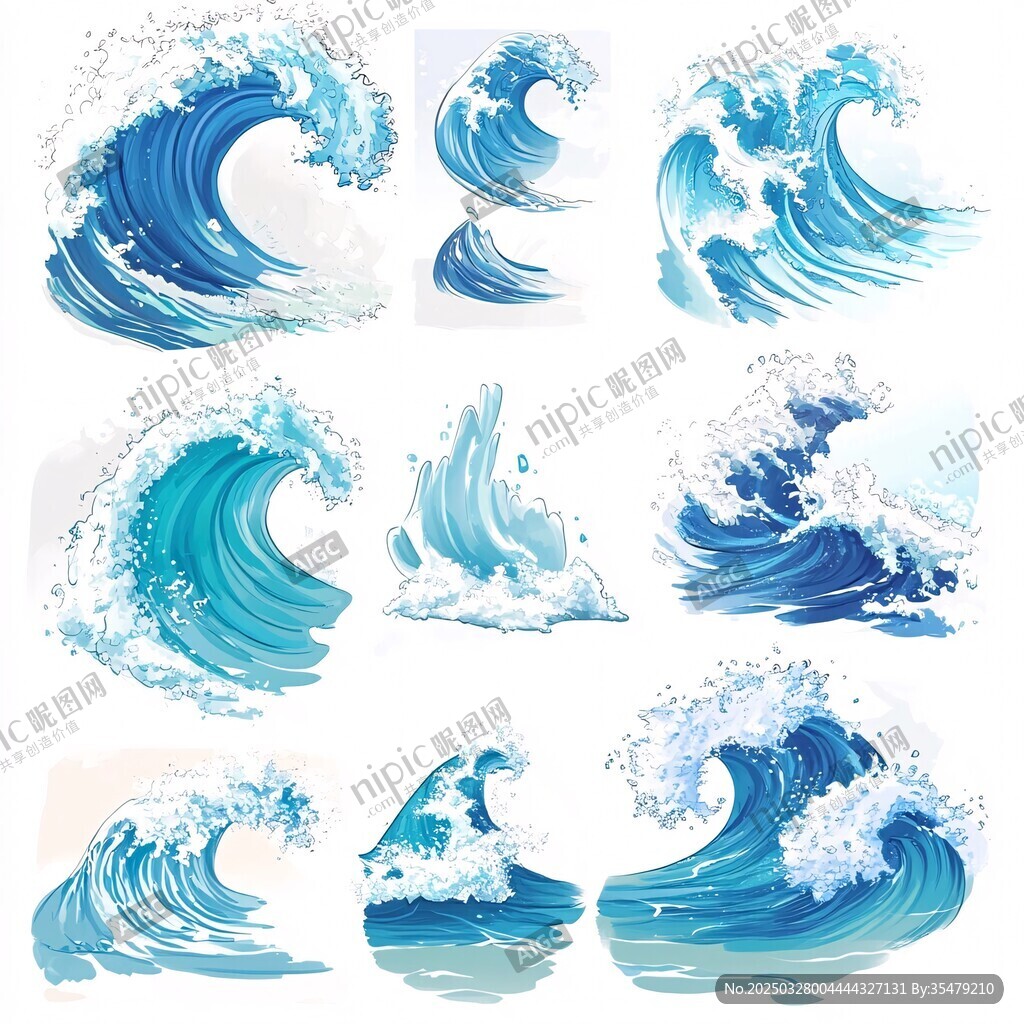 多样手绘海浪图案集合