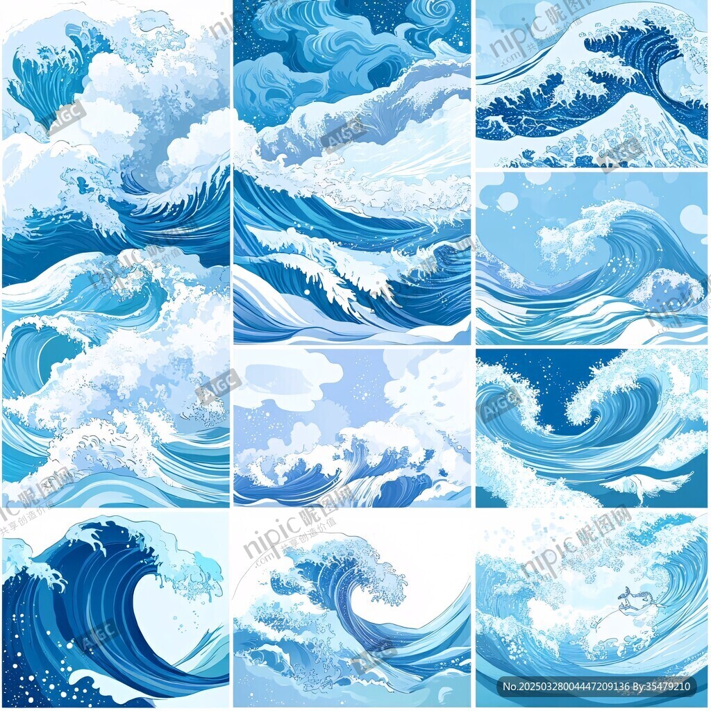 多样海浪插画集合