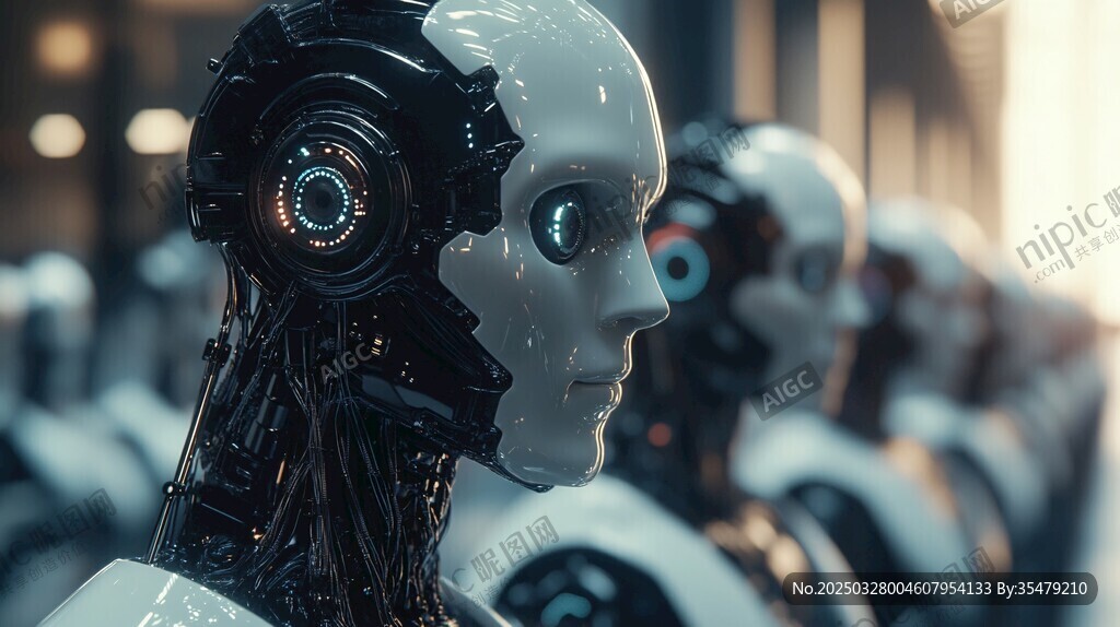 整齐列队的智能机器人头