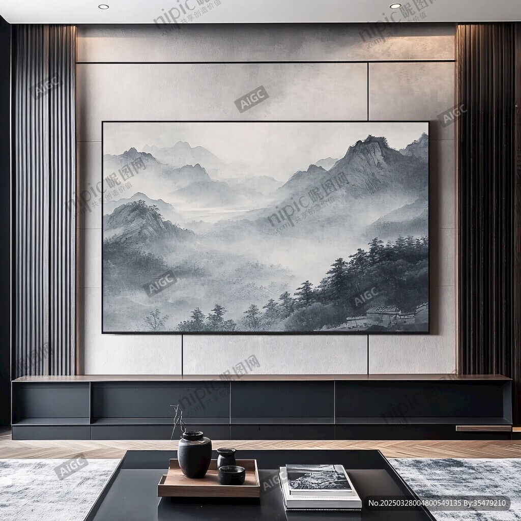 中式客厅山水挂画意境美