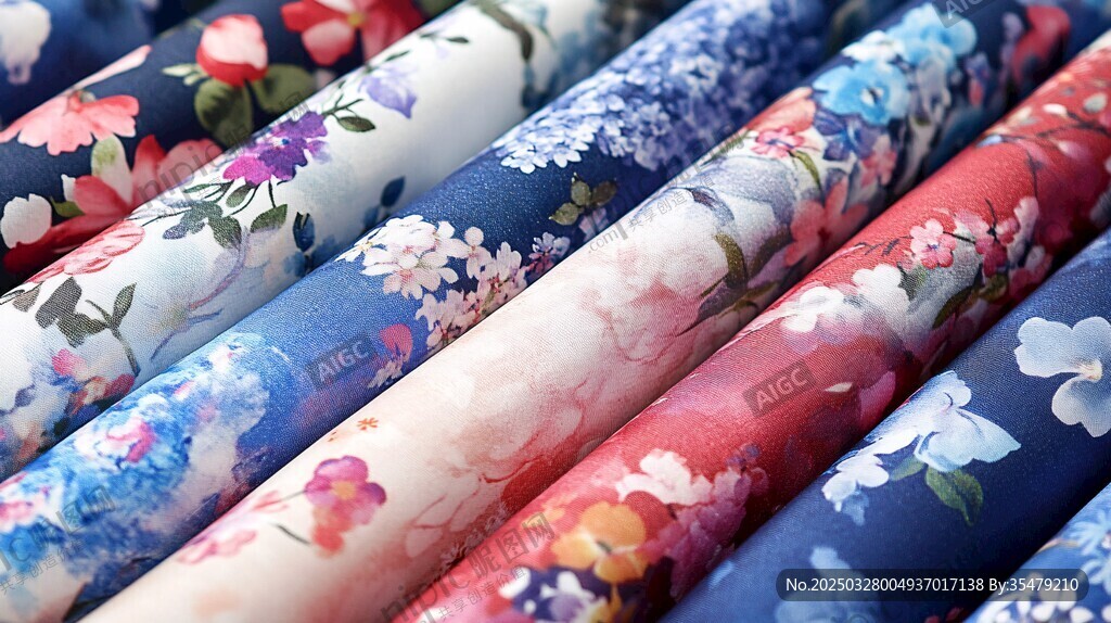 多彩花卉图案布料展示