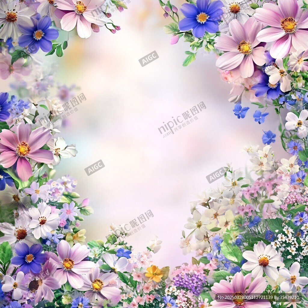 梦幻花卉边框背景图