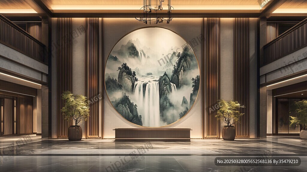 中式大堂山水壁画景观