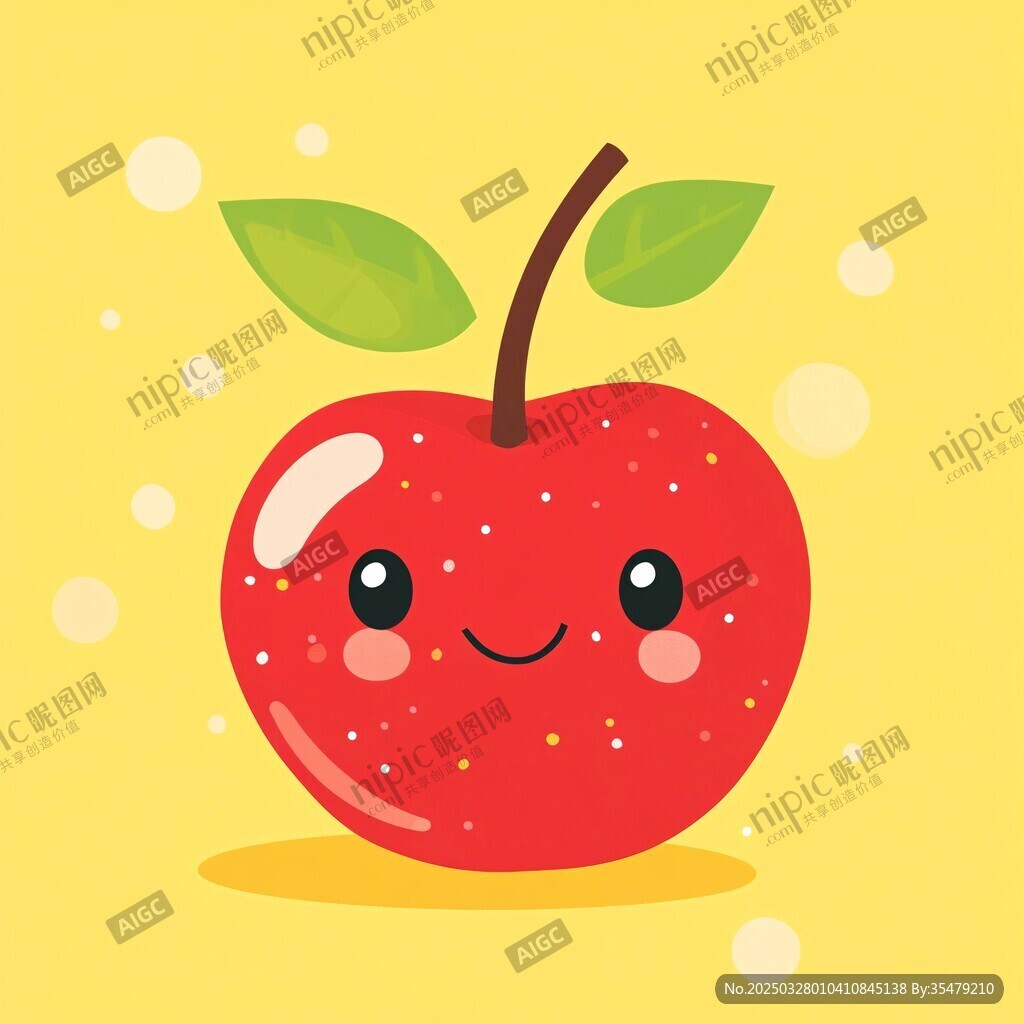 可爱笑脸红苹果插画