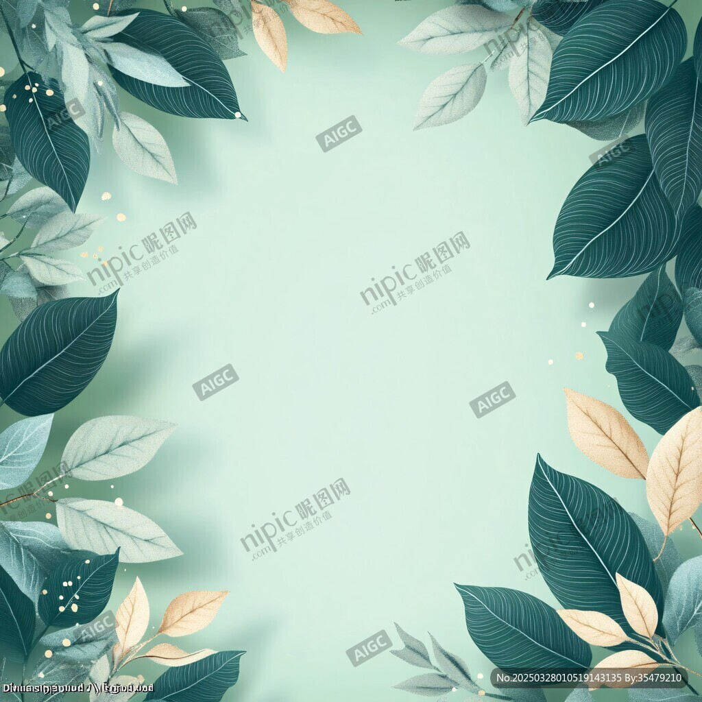 清新绿叶边框背景图