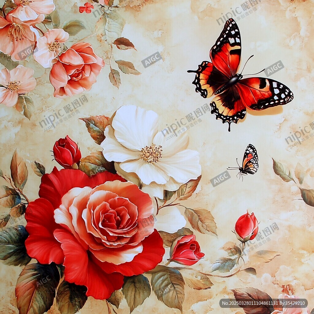 花卉蝴蝶唯美装饰画
