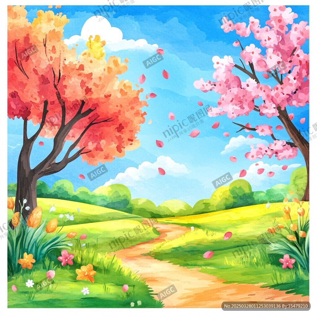 春日繁花小径风景图