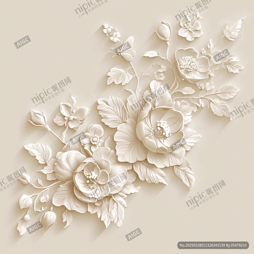 立体浮雕花卉装饰图案