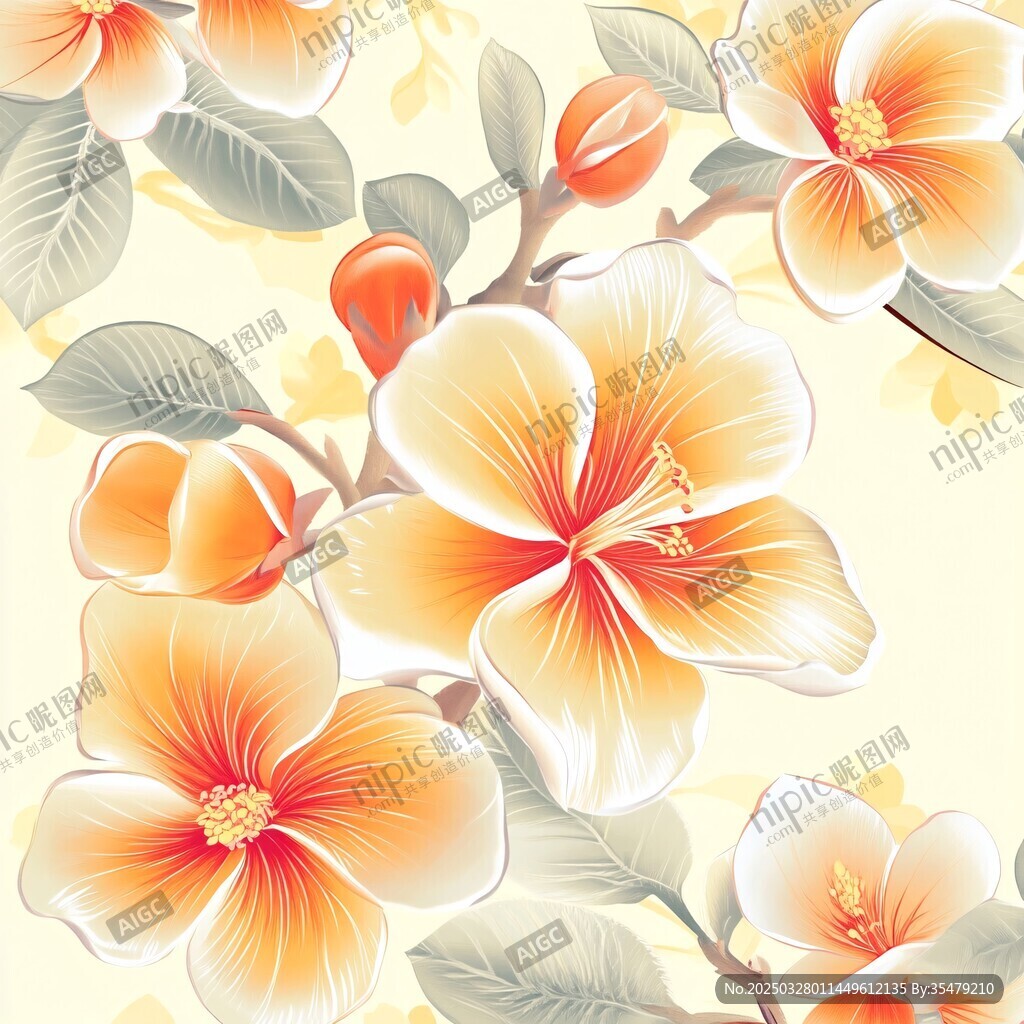 橙黄花卉图案精美壁纸