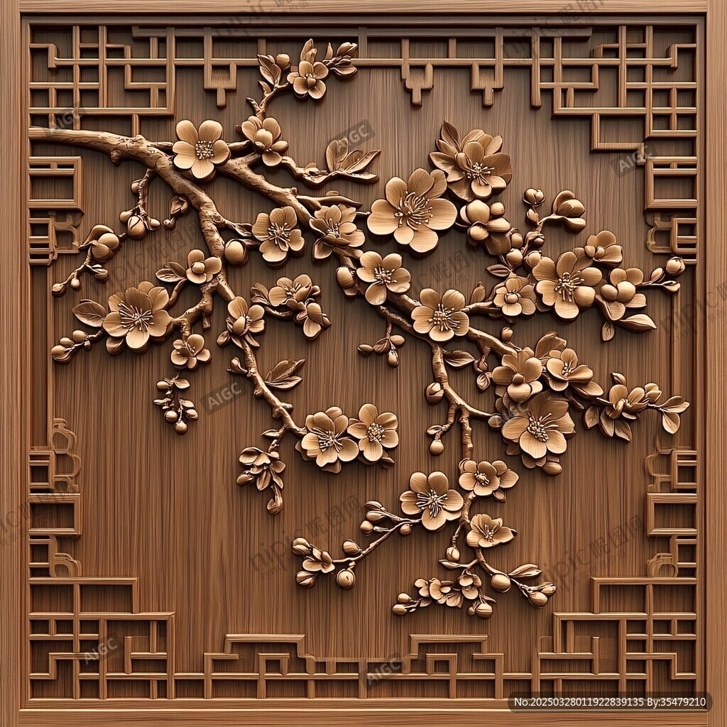 中式木雕梅花装饰图案