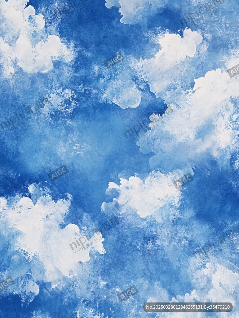 梦幻水彩风蓝天白云背景图