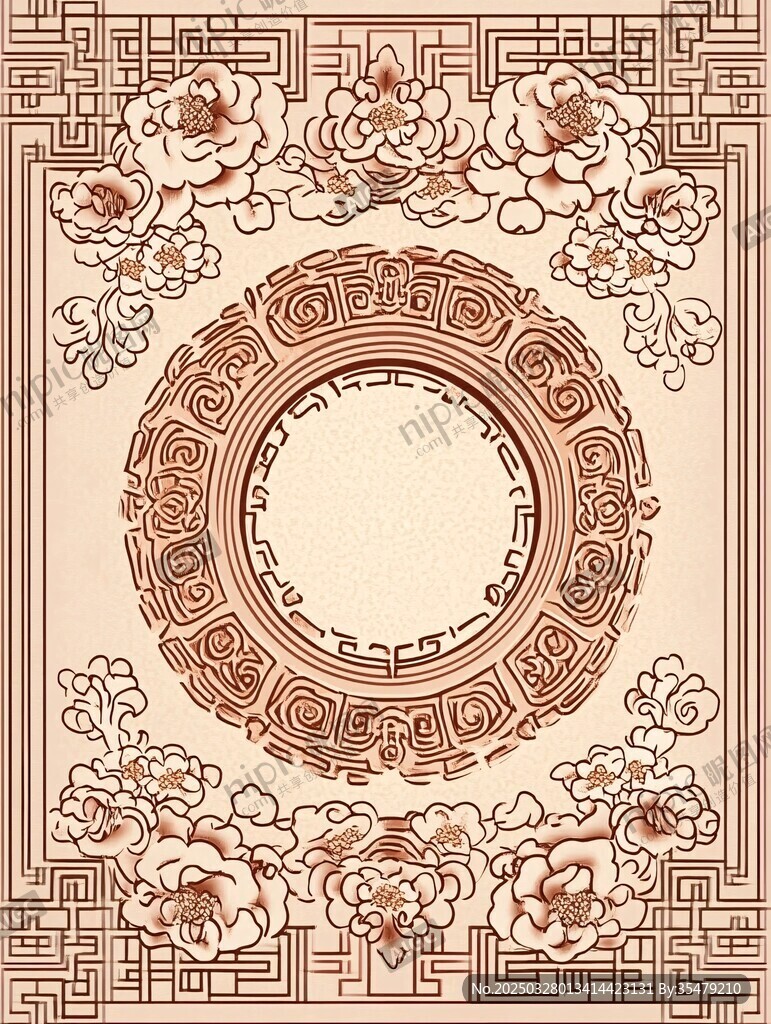 中式古典花卉边框图案