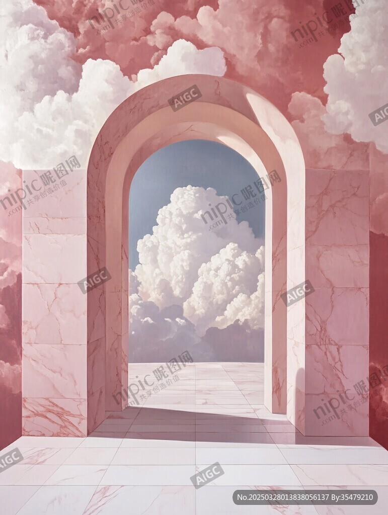 梦幻粉色拱门云端之景