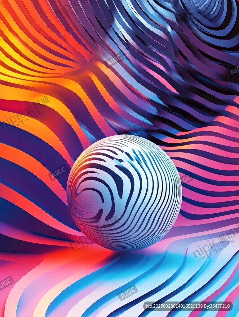 炫彩条纹中的几何球体