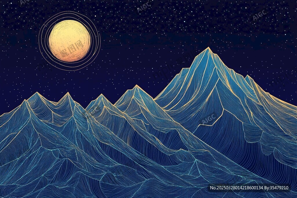 月夜下的梦幻山脉景观