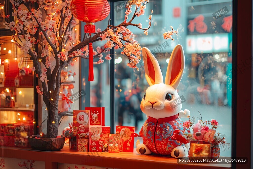 萌兔贺岁 店内新春装饰