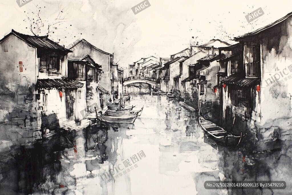 水墨江南水乡小巷景致