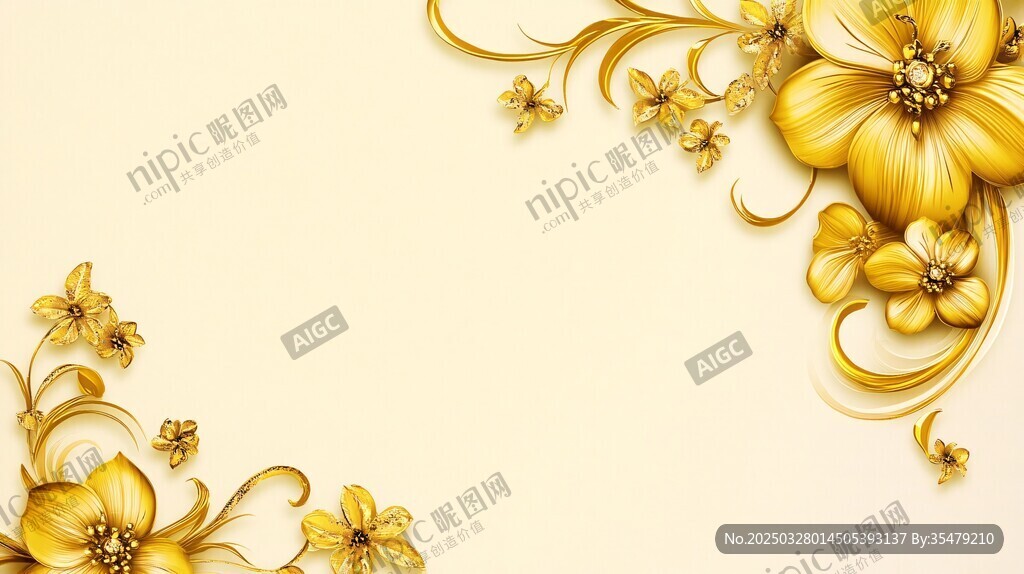 金色花卉装饰边角背景图