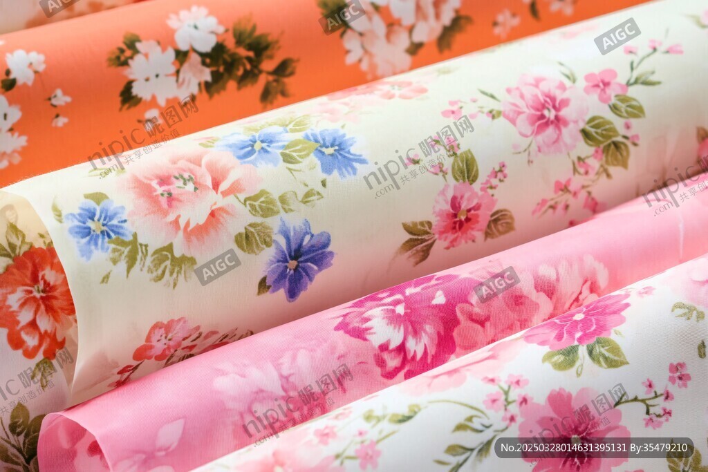 多彩花卉图案布料展示