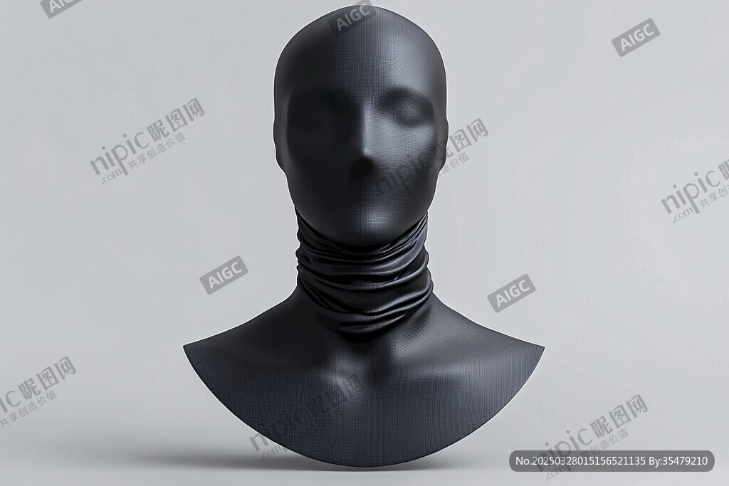 黑色颈纹模特头雕塑