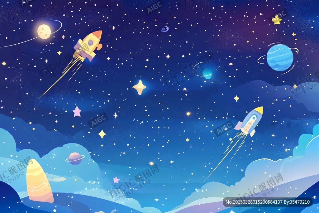 梦幻太空火箭飞行图景
