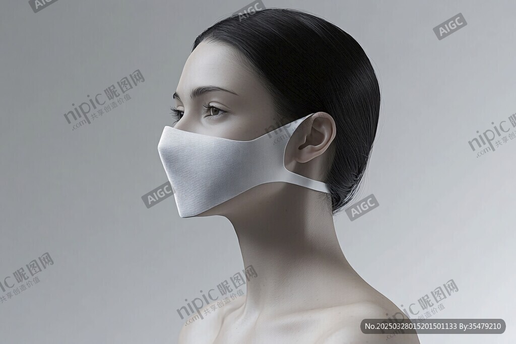 女性佩戴时尚白色口罩