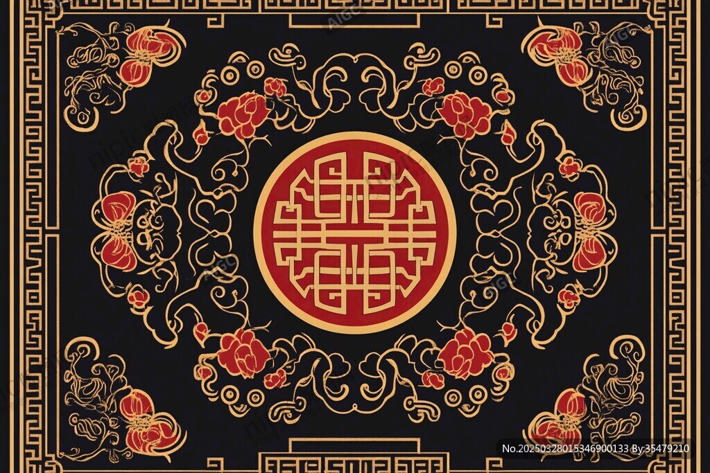 中式传统福寿花纹图案