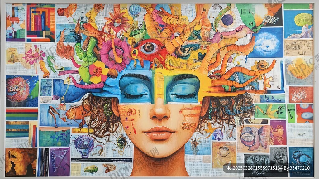 梦幻拼贴风的奇幻女性头像