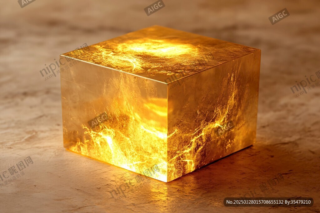 金色发光立方体摆件