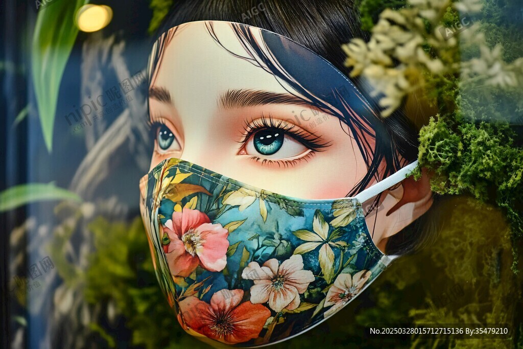 花卉口罩少女的梦幻瞬间