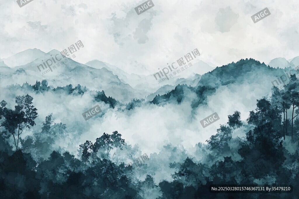 水墨山林间 云雾缭绕景