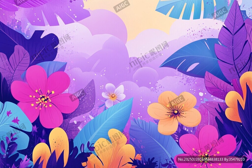 梦幻紫色花卉丛林景观