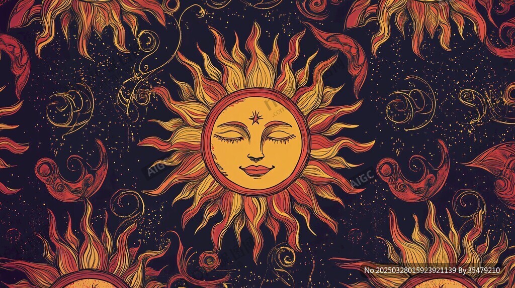 神秘太阳图腾无缝花纹图案