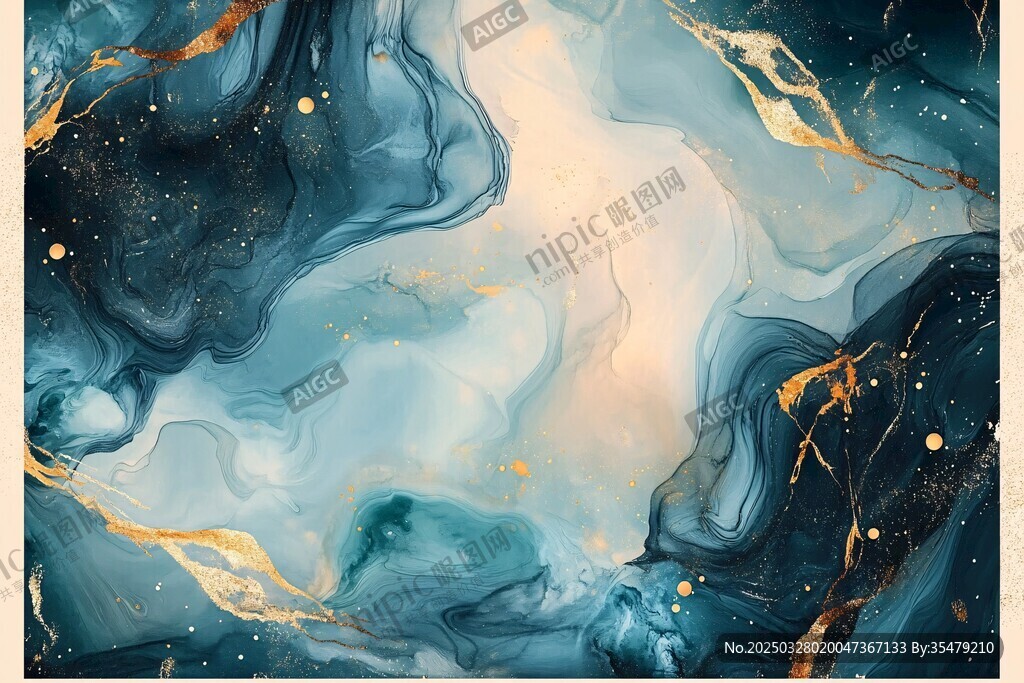 梦幻蓝金流体艺术画作