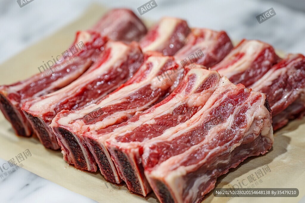 新鲜生牛肉排骨整齐摆放