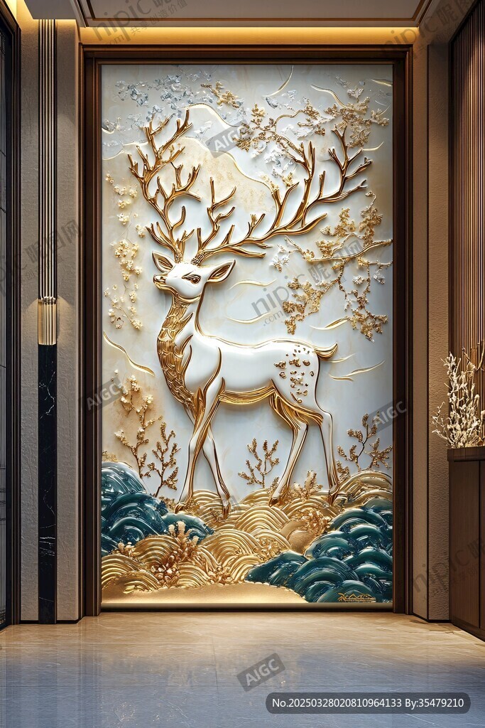 金鹿瑞景玄关艺术浮雕画