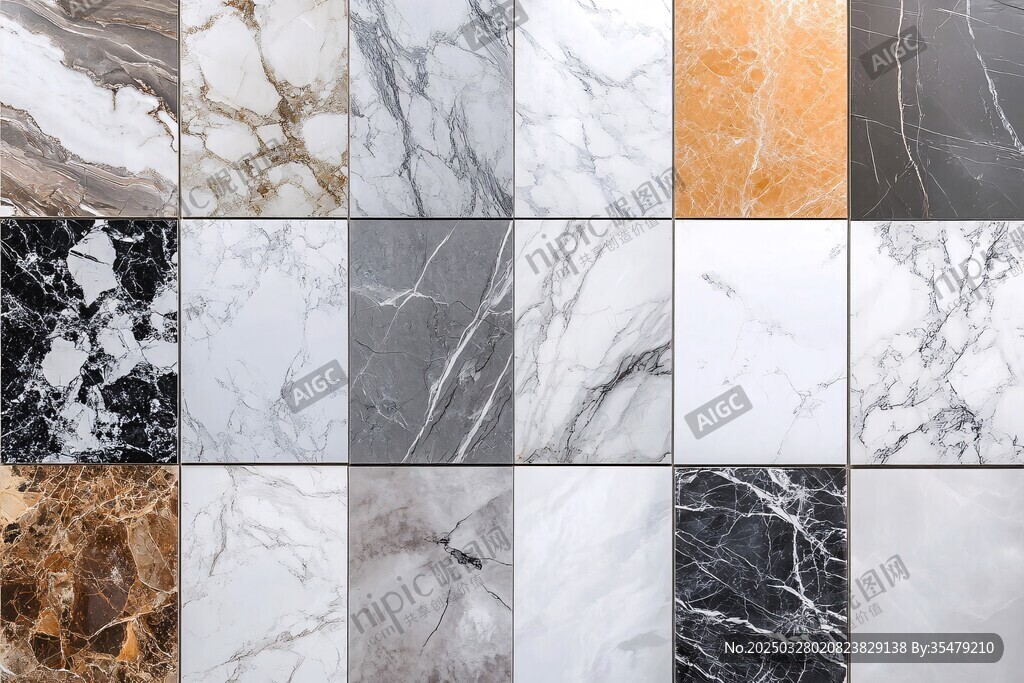 多样大理石纹理瓷砖展示