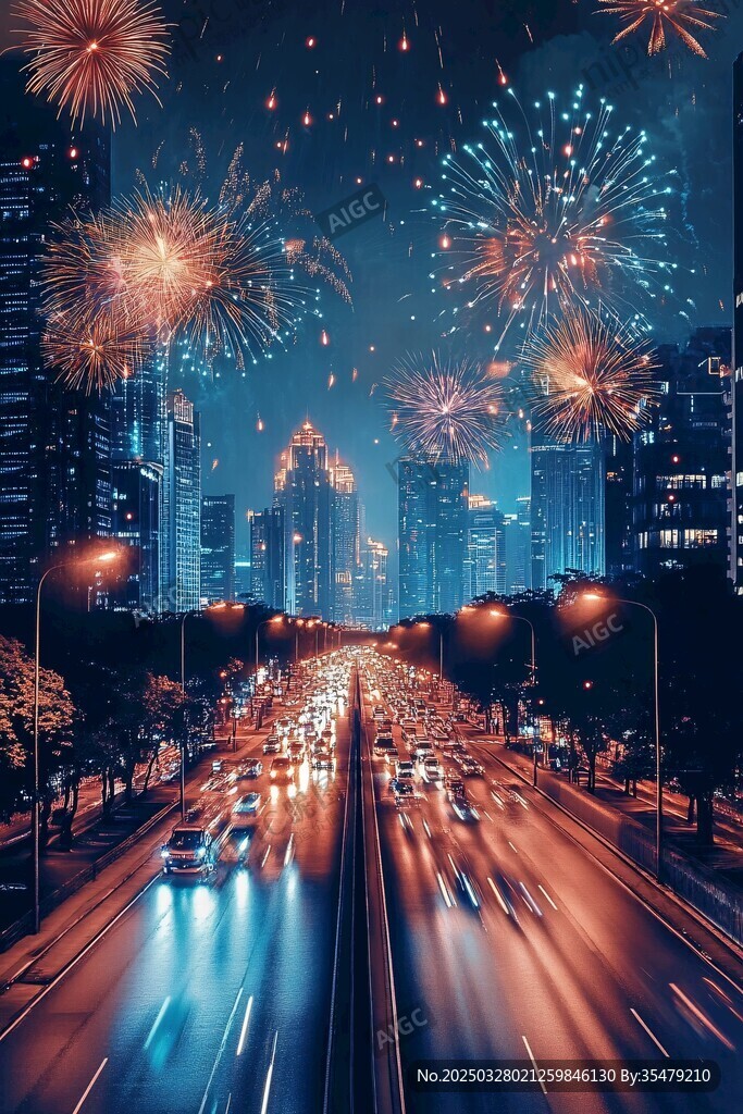 城市烟火夜 车流繁华景