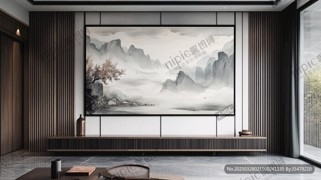 中式客厅的山水墨画装饰